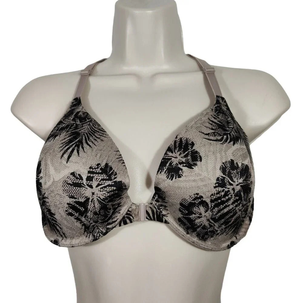 Victorias Secret PINK Lightly Lined Lace Bra Women Size 34D Brown Black Floral